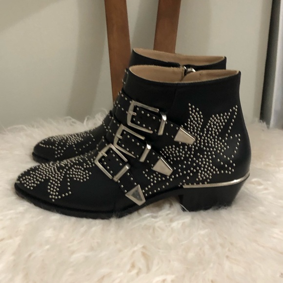 💥 CHLOE Susanna Bootie Black Leather Silver Studs Sz 36.5 NEW - Picture 4 of 8